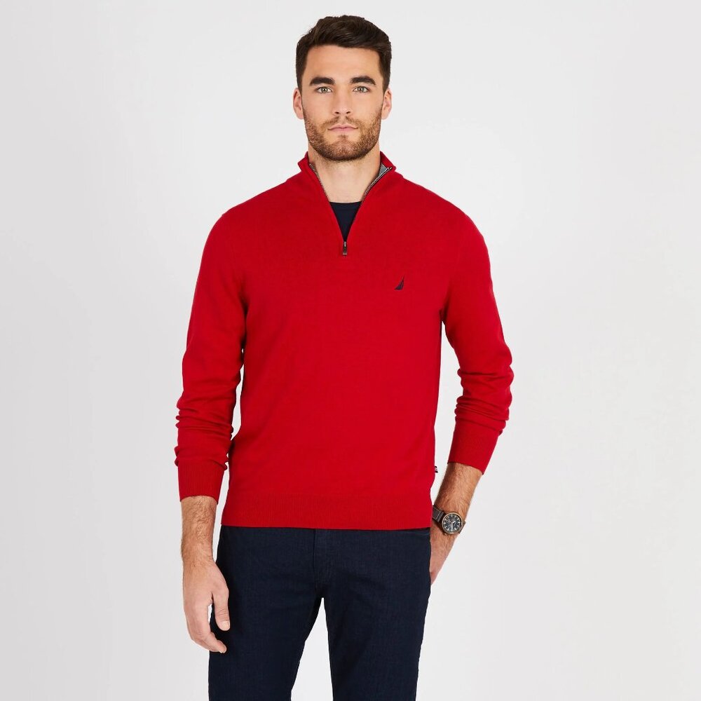 Nautica Men's Big & Tall Quarter-zip Mock-neck Sweater Red 3XL